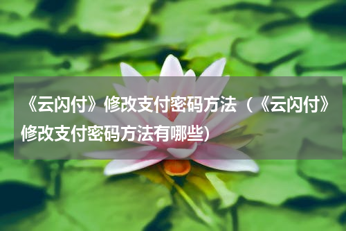 《云闪付》修改支付密码方法（《云闪付》修改支付密码方法有哪些）
